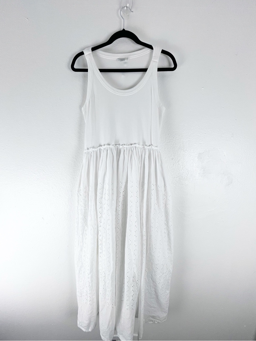 SUNDANCE White 100% Cotton Eyelet Side Pockets Lined Sleeveless Maxi Dress Large